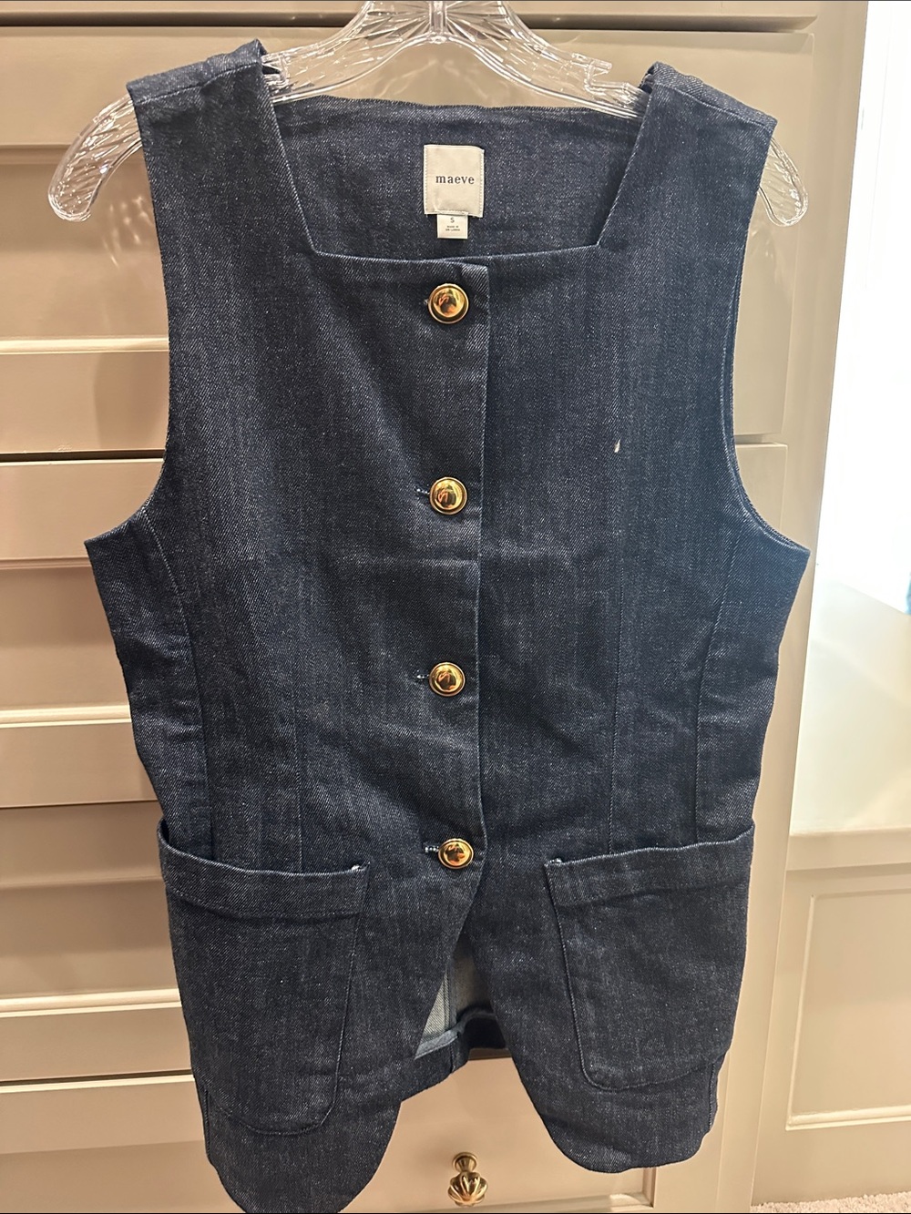 Maeve Navy Blue Denim Button-Front Vest